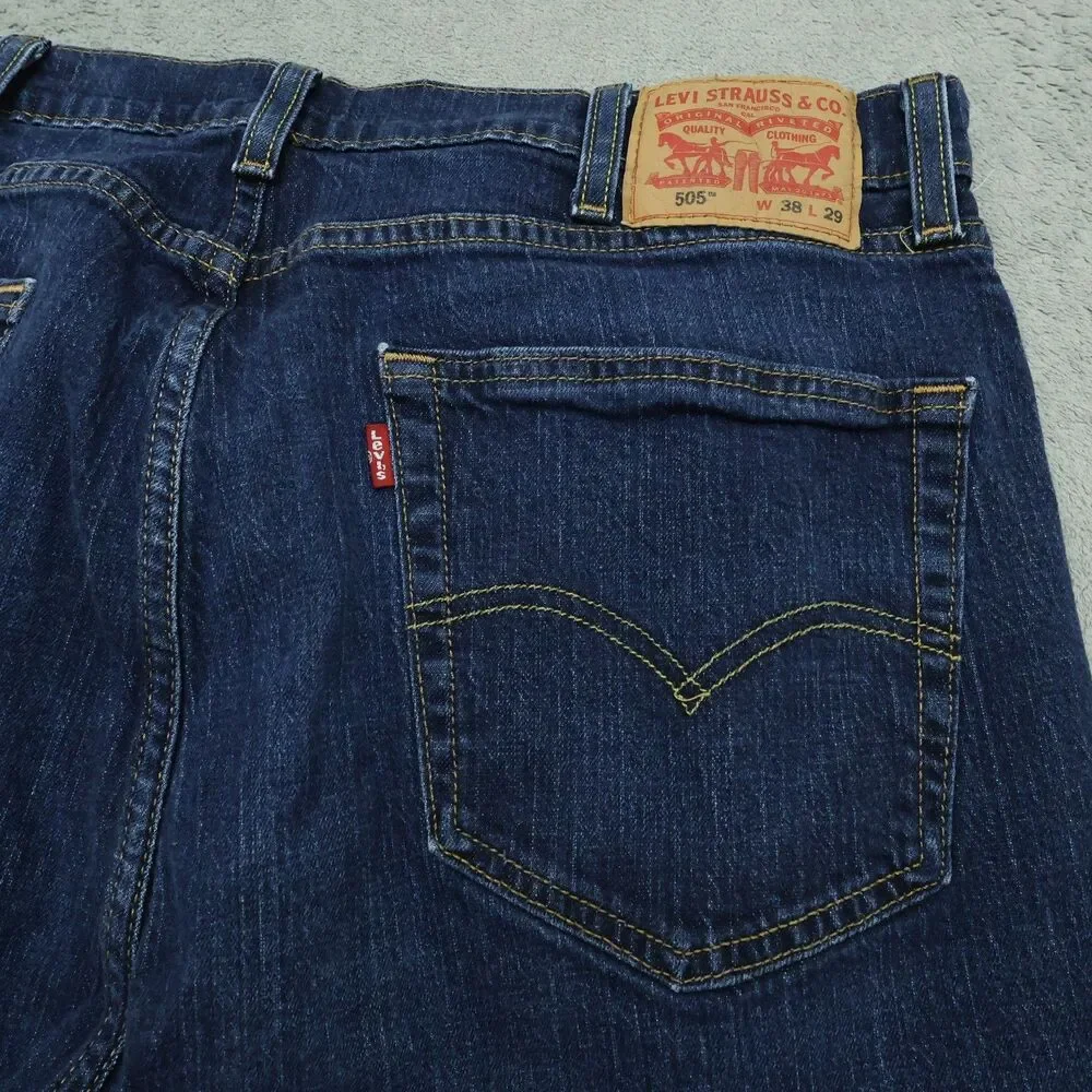Levi's Jeans Mens 38x29 Blue 505 Straight Regular Fit Denim Dark Wash
